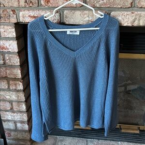 NWOT Double Zero Blue V-Neck Knit Top Long Sleeve Sweater Women’s Size M
